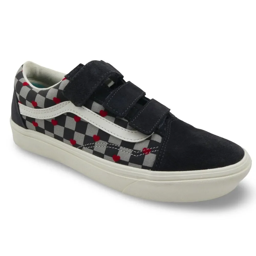 Vans Men US 6.5 Checkered Black and White Sneakers with Red Accents Excellent